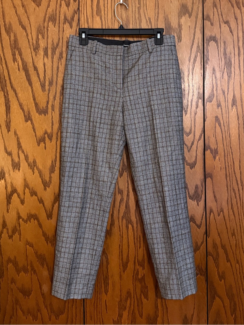 Theory Plaid Cropped Straight Leg Pants Women's Size 6 Gray Brown Black